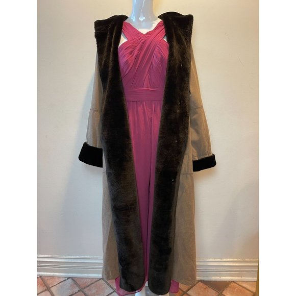 Utex Design Vintage 1980s Womens Long Hooded Coat with Faux Fur Lined Brown SZ L - Picture 7 of 15